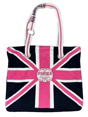 VINTAGE Victoria’s Secret PINK Women’s Navy Blue Union Jack Tote Bag Handbag
